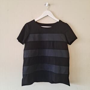 Madewell Night Out Tee w Satin Stripe Black Crewneck short sleeve Knit Blouse